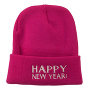 Happy New Year Embroidered Long Beanie