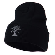 Halloween Spooky Tree Embroidered Long Beanie