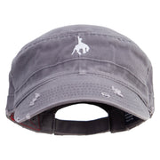 Simple Cowboy Logo Embroidered Enzyme Frayed Solid Army Caps - Grey OSFM