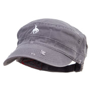 Simple Cowboy Logo Embroidered Enzyme Frayed Solid Army Caps - Grey OSFM