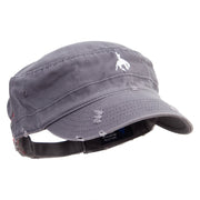 Simple Cowboy Logo Embroidered Enzyme Frayed Solid Army Caps - Grey OSFM