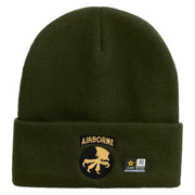 Licensed 17th Airborne Division Embroidered 12 Inch Long Knitted Beanie - Olive OSFM