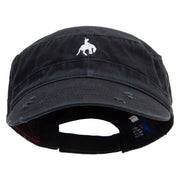 Simple Cowboy Logo Embroidered Enzyme Frayed Solid Army Caps - Black OSFM