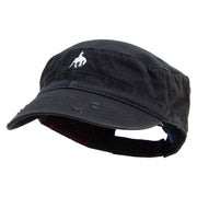 Simple Cowboy Logo Embroidered Enzyme Frayed Solid Army Caps - Black OSFM