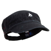 Simple Cowboy Logo Embroidered Enzyme Frayed Solid Army Caps - Black OSFM