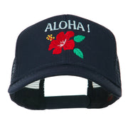 Hawaii State Flower with Aloha Embroidered Trucker Cap