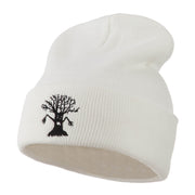 Halloween Spooky Tree Embroidered Long Beanie