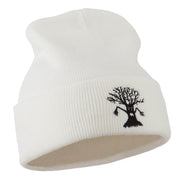 Halloween Spooky Tree Embroidered Long Beanie