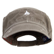 Simple Cowboy Logo Embroidered Enzyme Frayed Solid Army Caps - Olive OSFM