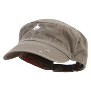 Simple Cowboy Logo Embroidered Enzyme Frayed Solid Army Caps - Olive OSFM