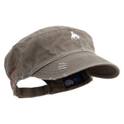 Simple Cowboy Logo Embroidered Enzyme Frayed Solid Army Caps - Olive OSFM