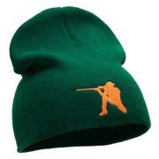 Hunter Taking A Shot Embroidered 8 Inch Short Beanie