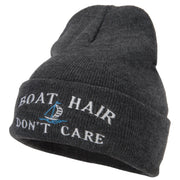 Boat Hair Don't Care Embroidered 12 Inch Long Knitted Beanie