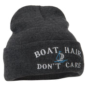 Boat Hair Don't Care Embroidered 12 Inch Long Knitted Beanie