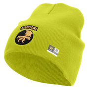 Licensed 17th Airborne Division Embroidered 8 Inch Knitted Short Beanie - Lime OSFM