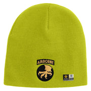 Licensed 17th Airborne Division Embroidered 8 Inch Knitted Short Beanie - Lime OSFM
