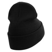 Licensed Made in USA Eagle Navy Veteran Logo Embroidered 12 Inch Solid Knit Cuff Long Beanie - Black OSFM