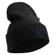 Licensed Made in USA Eagle Navy Veteran Logo Embroidered 12 Inch Solid Knit Cuff Long Beanie - Black OSFM