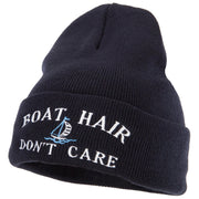 Boat Hair Don't Care Embroidered 12 Inch Long Knitted Beanie