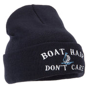 Boat Hair Don't Care Embroidered 12 Inch Long Knitted Beanie