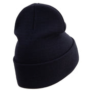 Licensed Made in USA Eagle Navy Veteran Logo Embroidered 12 Inch Solid Knit Cuff Long Beanie - Navy OSFM