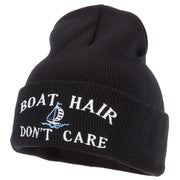 Boat Hair Don't Care Embroidered 12 Inch Long Knitted Beanie