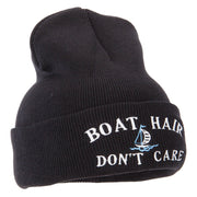 Boat Hair Don't Care Embroidered 12 Inch Long Knitted Beanie