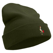 Uganda Crane Logo Embroidered 12 Inch Long Knitted Beanie - Olive OSFM