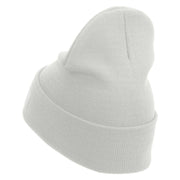 Licensed Made in USA Eagle Navy Veteran Logo Embroidered 12 Inch Solid Knit Cuff Long Beanie - White OSFM