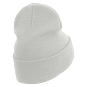 Licensed Made in USA Eagle Navy Veteran Logo Embroidered 12 Inch Solid Knit Cuff Long Beanie - White OSFM