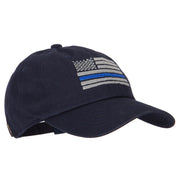 Thin Blue Line American Flag Embroidered Unstructured Cotton Washed Cap