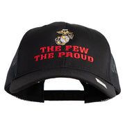 The Few The Proud US Marine Embroidered 6 Panel Structured Cotton Twill Mesh Cap Made in USA - Black OSFM
