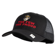 The Few The Proud US Marine Embroidered 6 Panel Structured Cotton Twill Mesh Cap Made in USA - Black OSFM