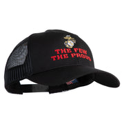 The Few The Proud US Marine Embroidered 6 Panel Structured Cotton Twill Mesh Cap Made in USA - Black OSFM