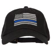 Thin Blue Line American Flag Embroidered Unstructured Cotton Washed Cap