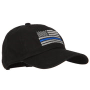 Thin Blue Line American Flag Embroidered Unstructured Cotton Washed Cap