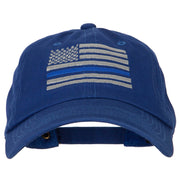 Thin Blue Line American Flag Embroidered Unstructured Cotton Washed Cap