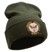 Licensed US Navy Circular Logo Embroidered Long Beanie Made in USA