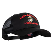 Once  A Marine Always a Marine Embroidered 6 Panel Structured Cotton Twill Mesh Cap Made in USA - Black OSFM