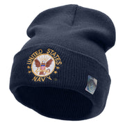 Licensed US Navy Circular Logo Embroidered Long Beanie Made in USA