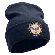 Licensed US Navy Circle Logo Embroidered 12 Inch Long Knitted Beanie Made in USA