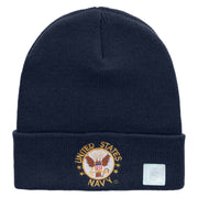 Licensed US Navy Circular Logo Embroidered Long Beanie Made in USA