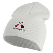Memphis Guitars Embroidered 8 Inch Solid Knit Short Beanie Made in USA - White OSFM