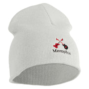 Memphis Guitars Embroidered 8 Inch Solid Knit Short Beanie Made in USA - White OSFM
