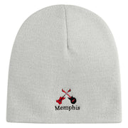 Memphis Guitars Embroidered 8 Inch Solid Knit Short Beanie Made in USA - White OSFM