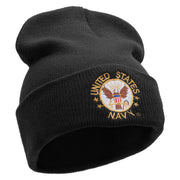 Licensed US Navy Circular Logo Embroidered Long Beanie Made in USA