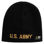 Licensed Golden US Army Embroidered 8 Inch Knitted Short Beanie - Black OSFM