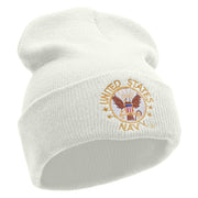 Licensed US Navy Circular Logo Embroidered Long Beanie Made in USA