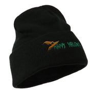 Happy Halloween Witch Hat Embroidered Long Beanie