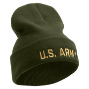 Licensed Golden US Army Embroidered 12 Inch Long Knitted Beanie - Olive OSFM
